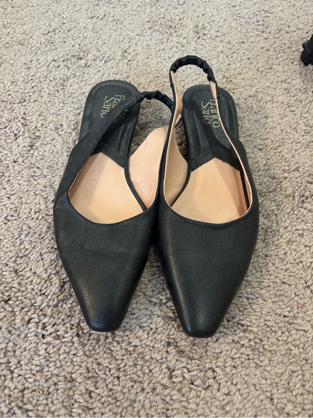 Franco Sarto Black Leather Pointed Slingback Flats Size 8.5